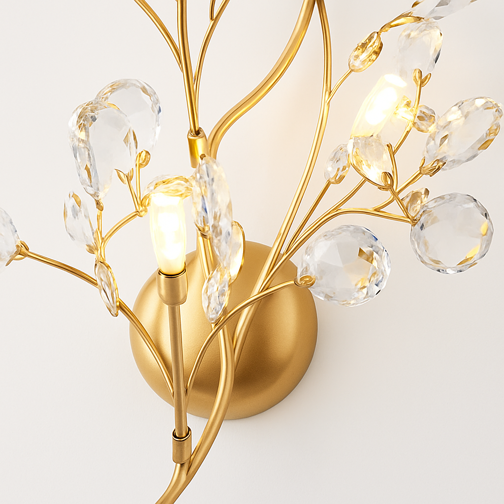 applique murale romantique en cristal transparent avec branches de fleurs - vue 7 sur 7