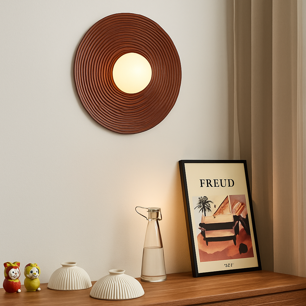 applique murale ronde en bois avec éclairage blanc pour hôtel boutique - vue 5 sur 8