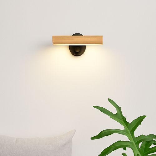 Minimalistische drehbare Wandleuchte aus Holz mit LED-Schalter - vue 2 sur 8