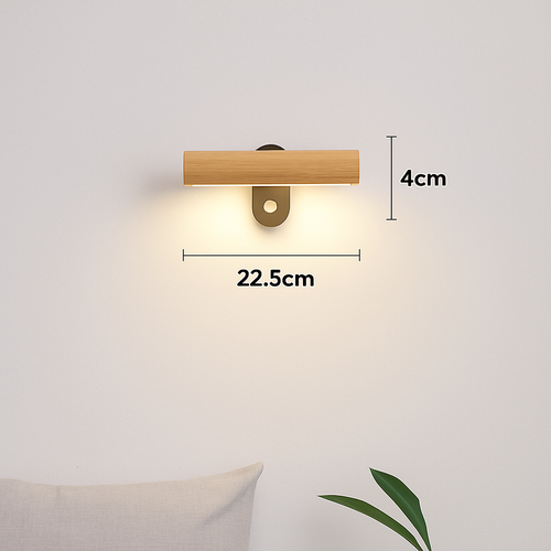 Minimalistische drehbare Wandleuchte aus Holz mit LED-Schalter - vue 3 sur 8