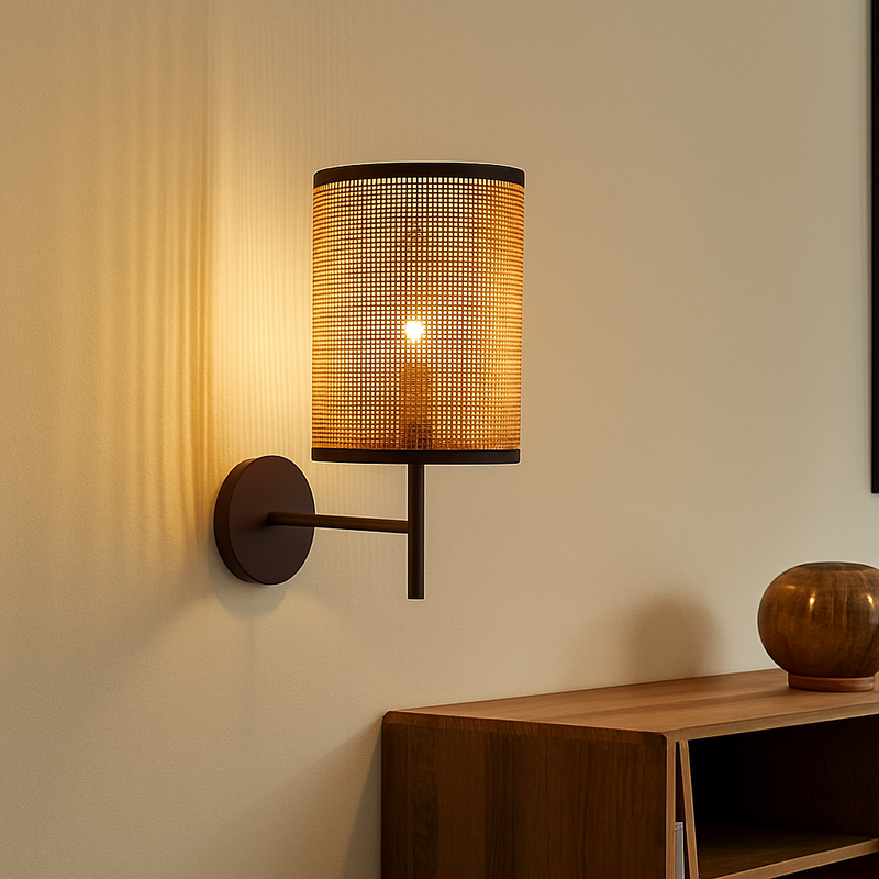 applique murale style wabi sabi japonais vintage en rotin fait main