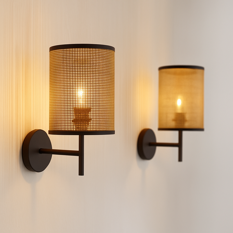 applique murale style wabi sabi japonais vintage en rotin fait main