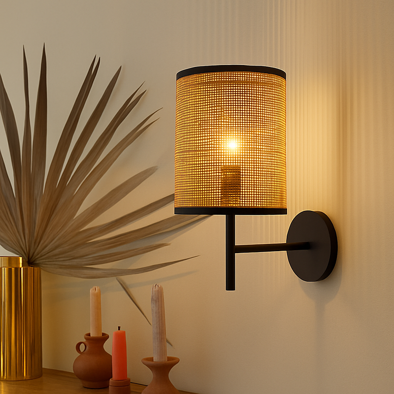 applique murale style wabi sabi japonais vintage en rotin fait main