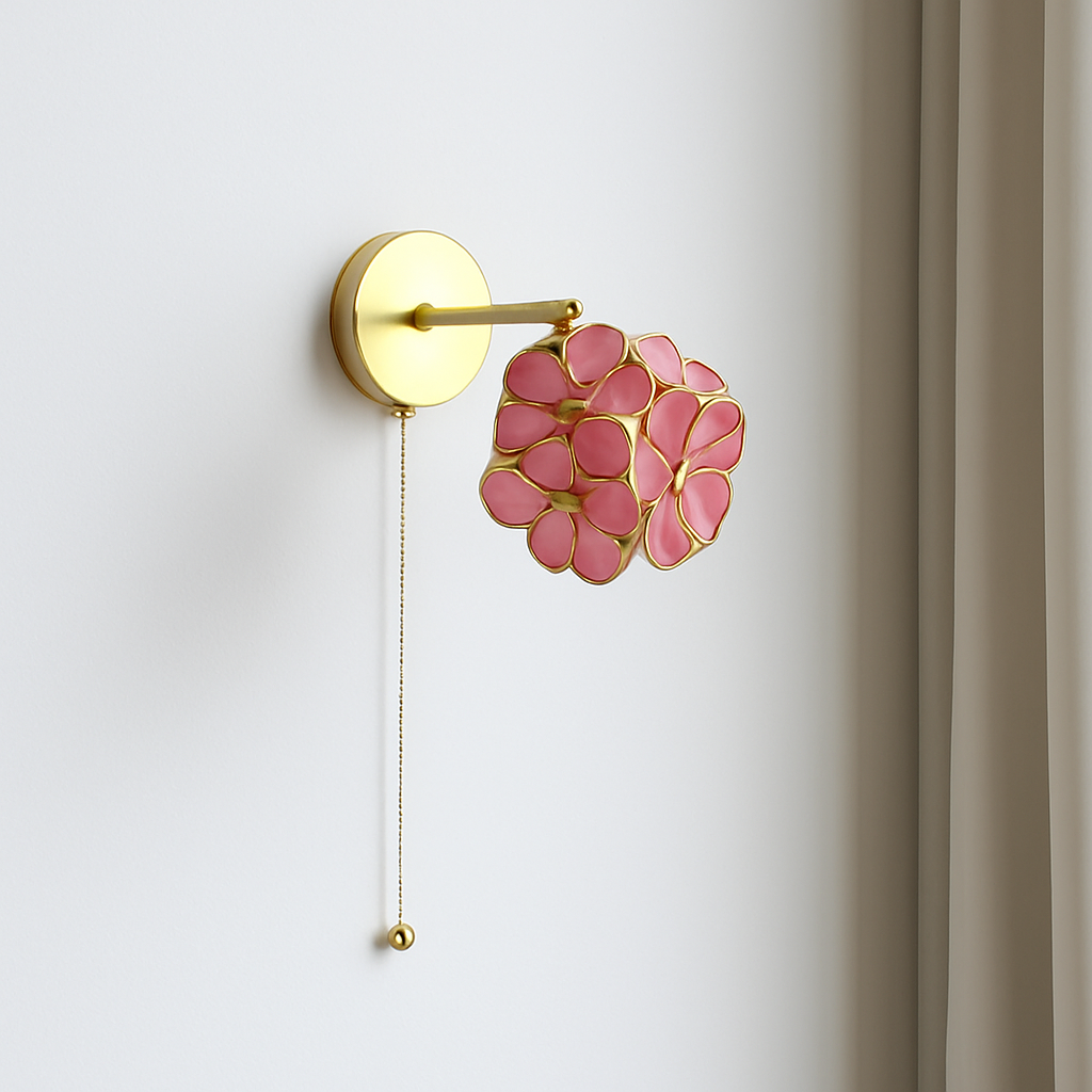 applique murale vintage interrupteur à chaînette style nordique fleurs roses - vue 4 sur 23