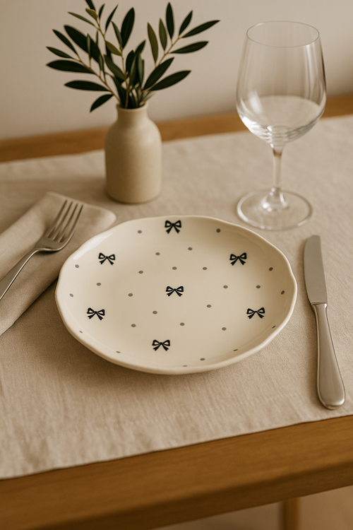 assiette a gateau ceramique style coreen motif floral