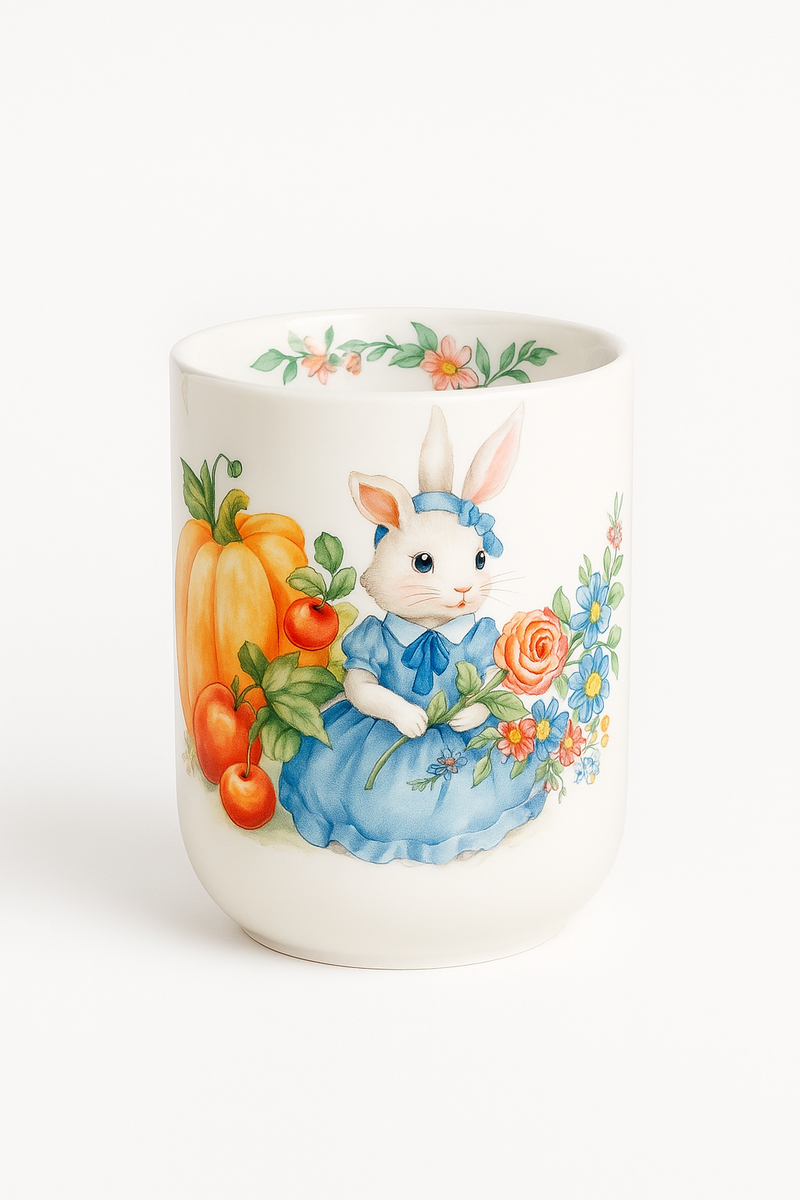 Assiette ceramique motif citrouille lapin style jardin