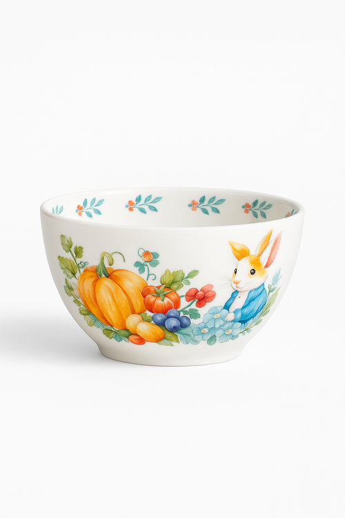Assiette ceramique motif citrouille lapin style jardin