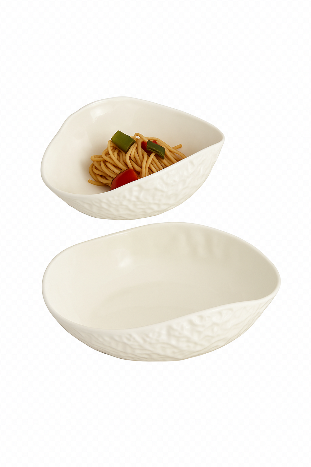 Assiette céramique texturée forme irrégulière ondulée style artisanal