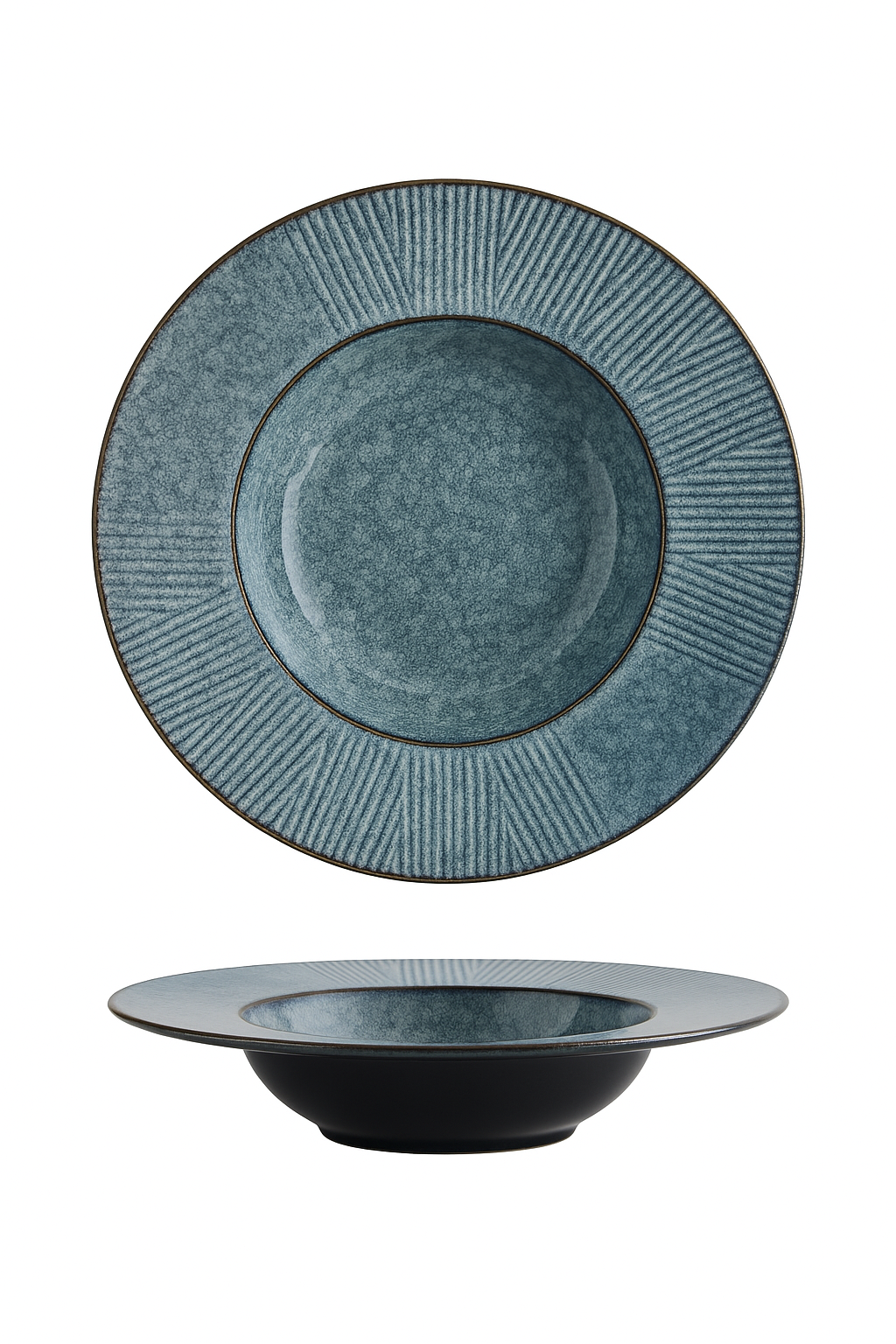 Assiette creuse céramique style chapeau paille japonais rayures - vue 2 sur 3