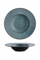 Assiette creuse céramique style chapeau paille japonais rayures