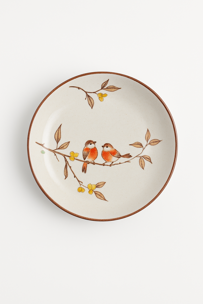 Assiette dessert japonaise ceramique motifs floraux peinte main