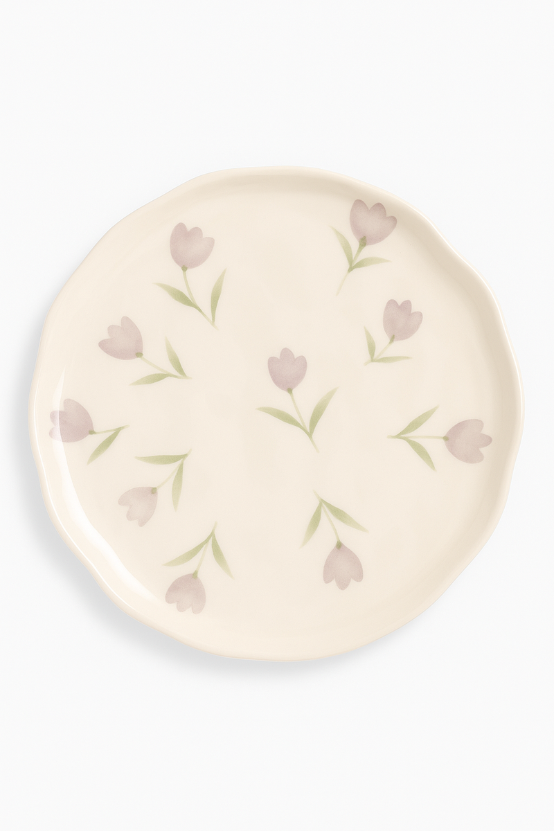 Assiette gâteau céramique style coréen motif floral irrégulier