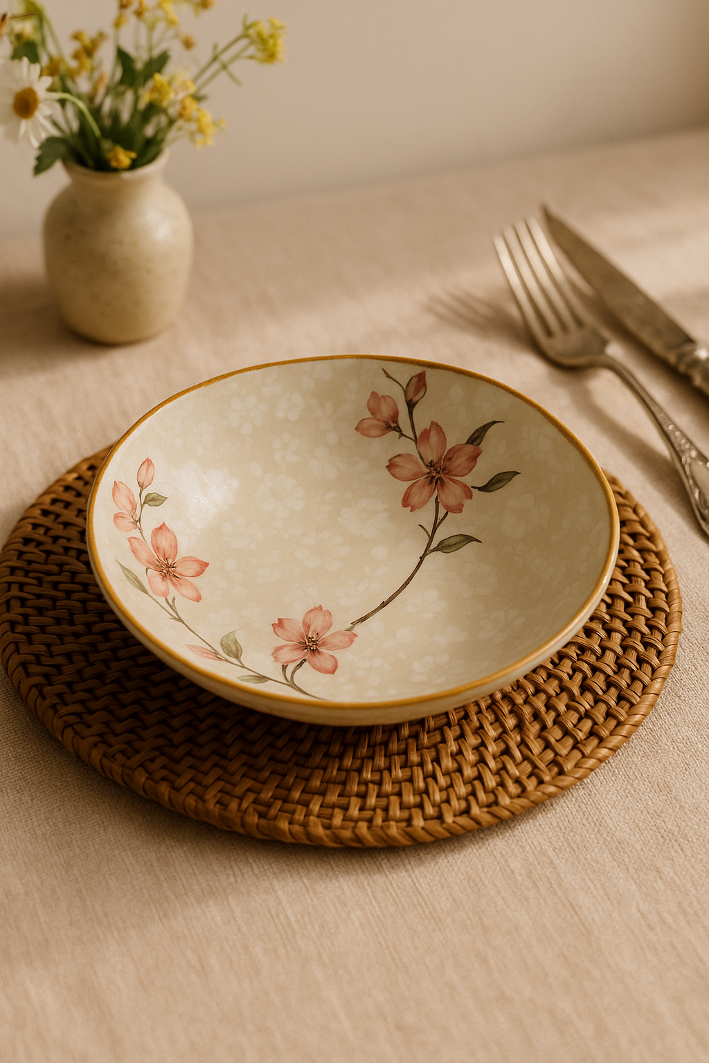 Assiette japonaise ceramique florale plat rond bol profond - vue 3 sur 3