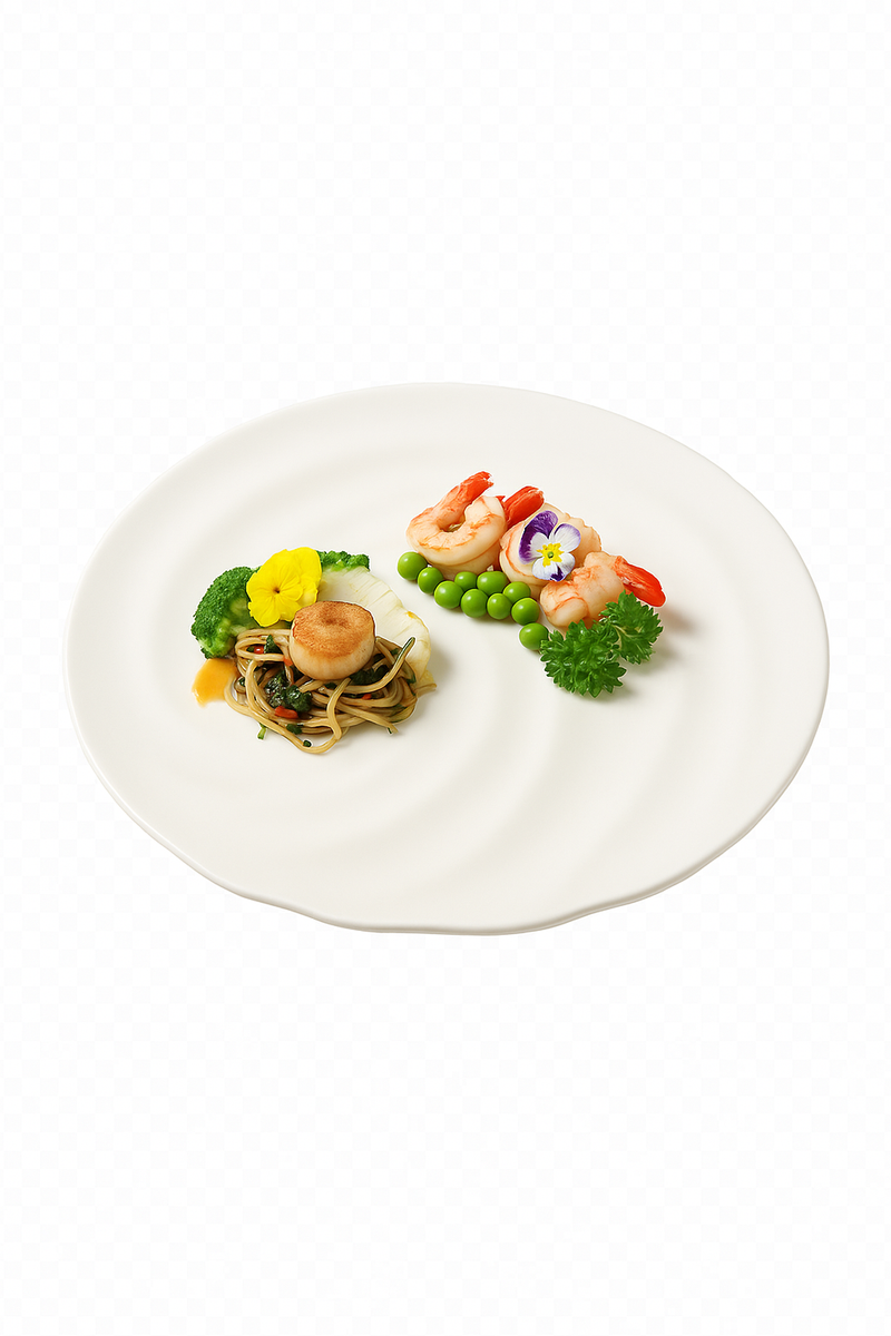 Assiette plate céramique motif filet cuisine design