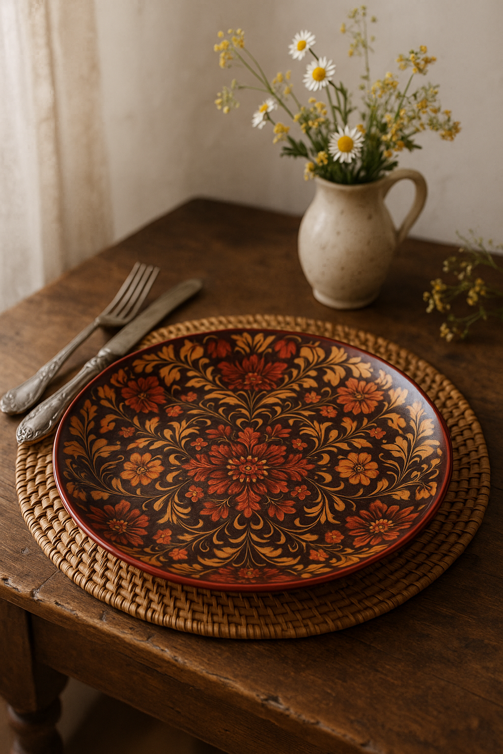 Assiette plate ceramique style boheme motifs creatifs table - vue 3 sur 3