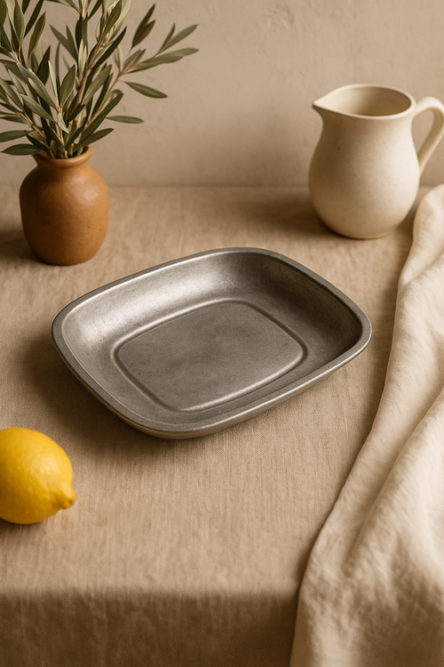 Assiette plate métal inox style industriel camping western