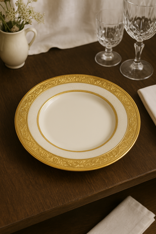 Assiette porcelaine style palais relief steak décoratif