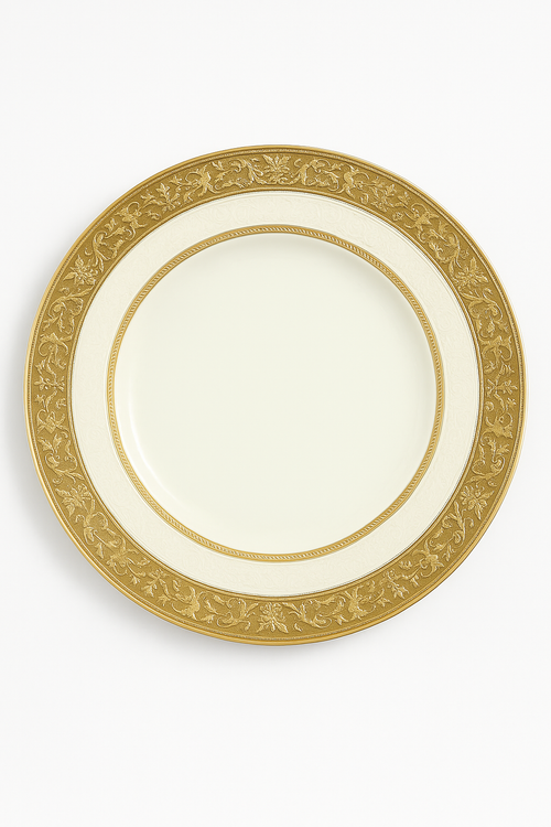 Assiette porcelaine style palais relief steak doré