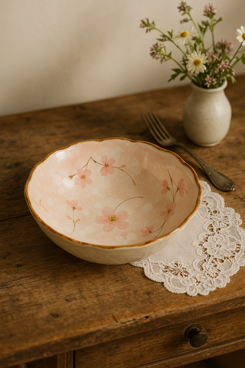 Assiettes creuses céramique japonais rétro motif floral 19cm