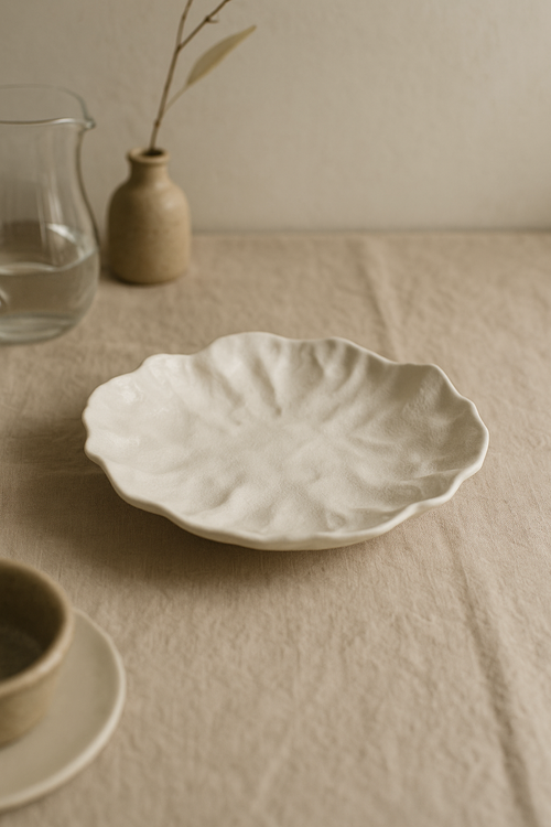 Assiettes creuses ceramique texture ridee style artisanal