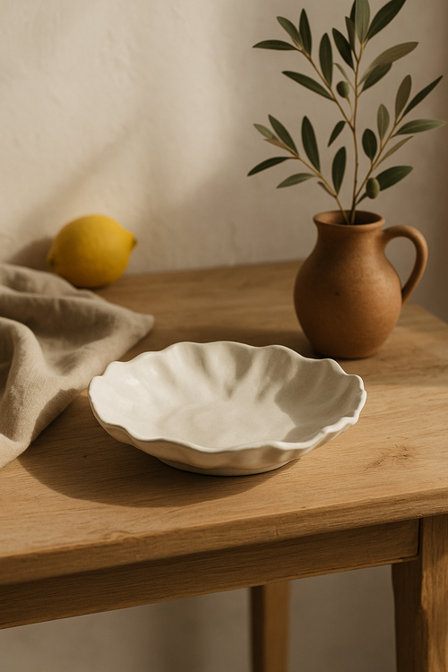 Assiettes creuses ceramique texture ridee style restaurant