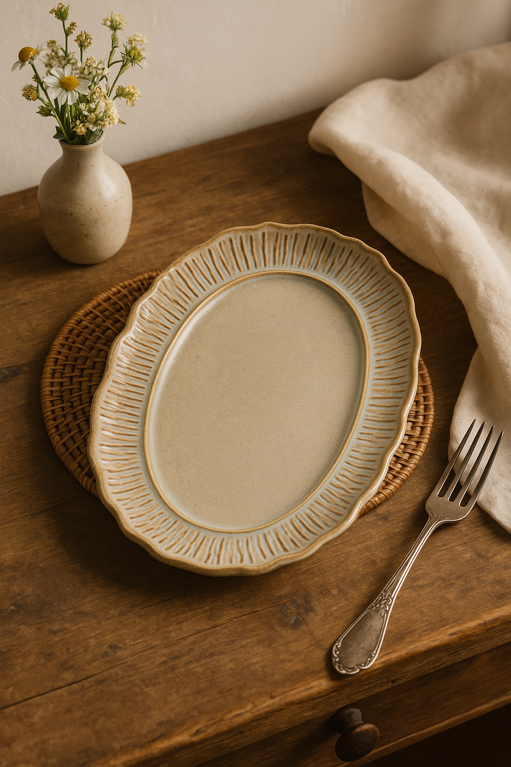 Assiettes plates ceramique relief retro style restaurant - vue 3 sur 3