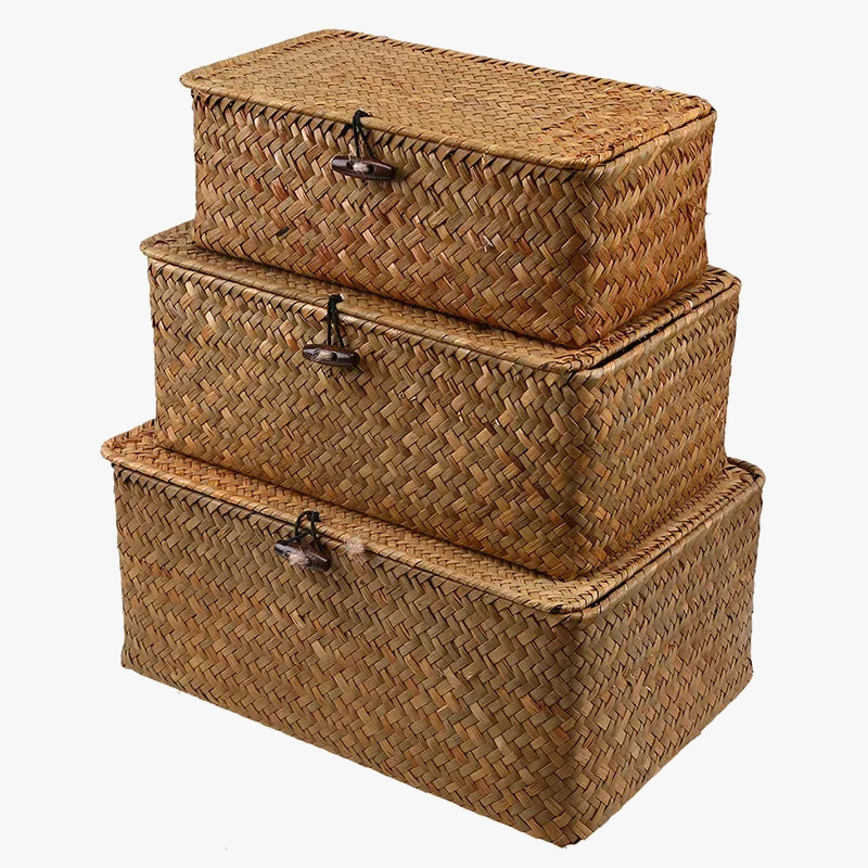 boîte de rangement tissée en jonc de mer pour produits de bain