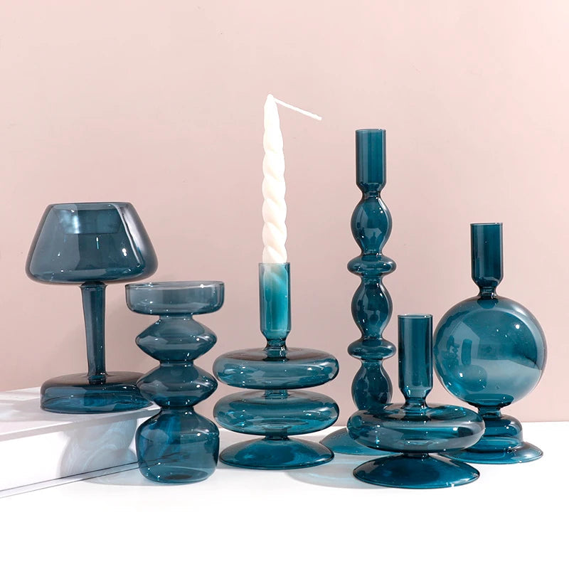 Bougeoir en verre décoratif à rayures coniques pour événements festifs