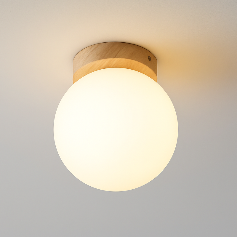 Boule de verre blanc plafond moderne à LEDs lampe salon piédestal en bois suspendus plafonniers éclairage à la maison décor luminaires de cuisine