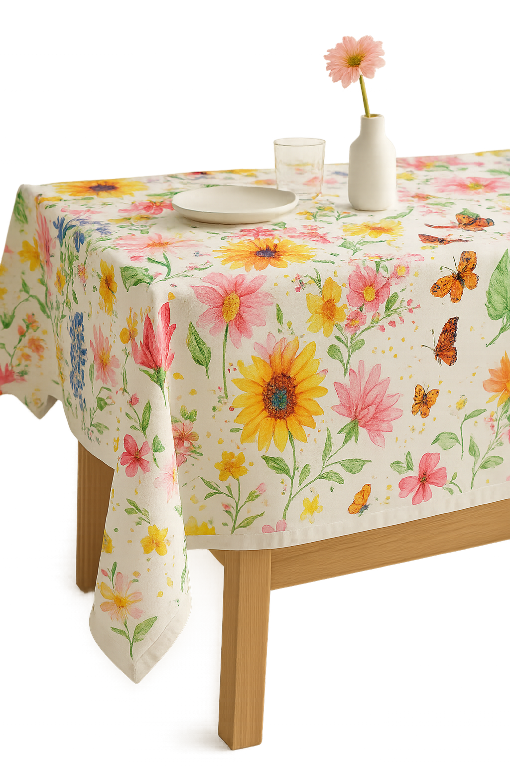 Chemin de table motifs tournesols papillons style champetre