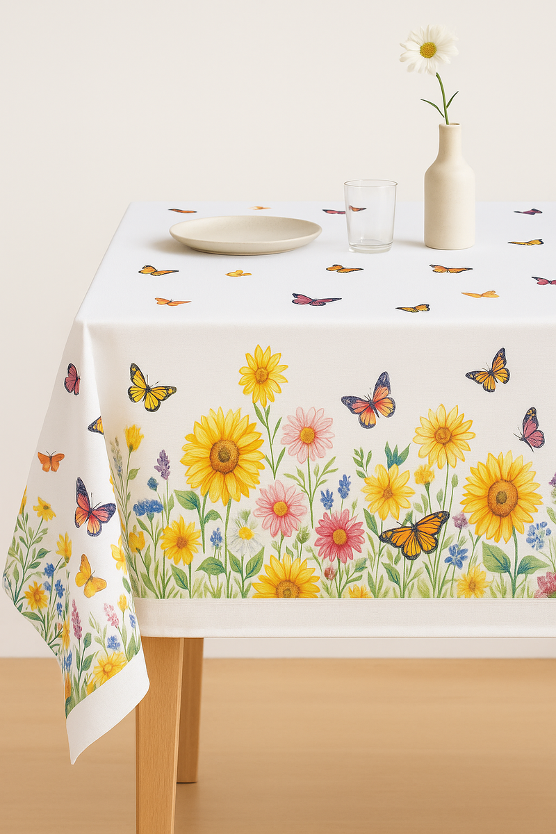 Chemin de table tournesols papillons style champetre lavable