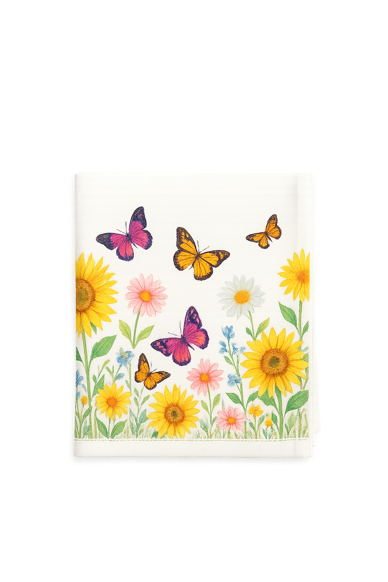 Chemin de table tournesols papillons style champetre lavable