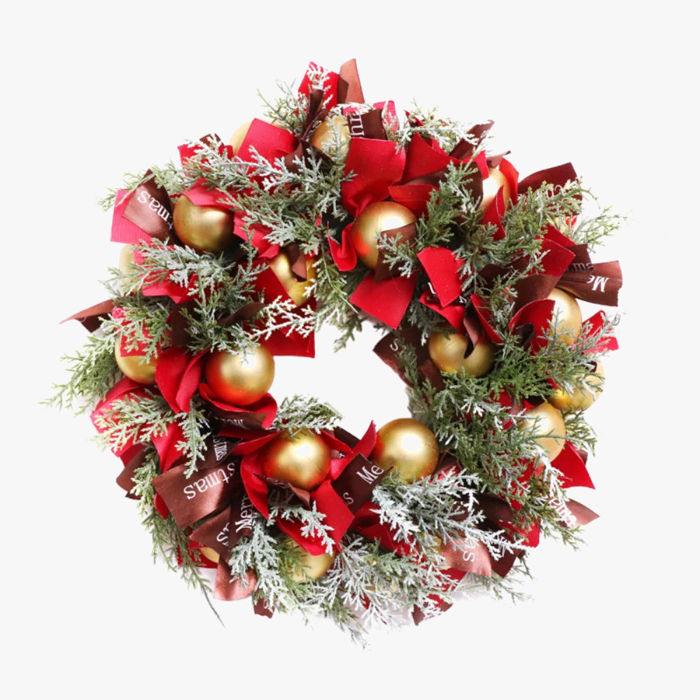 couronne de noël festive avec rubans et boules décoratives
