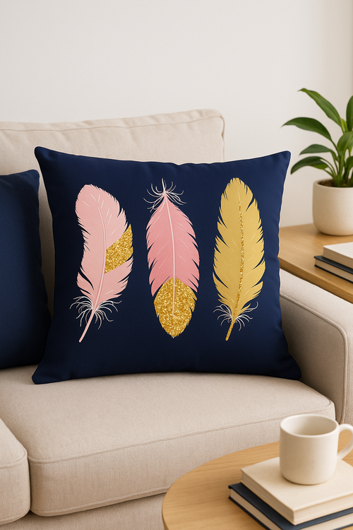 coussin bleu marine à motifs géométriques pour décoration intérieure