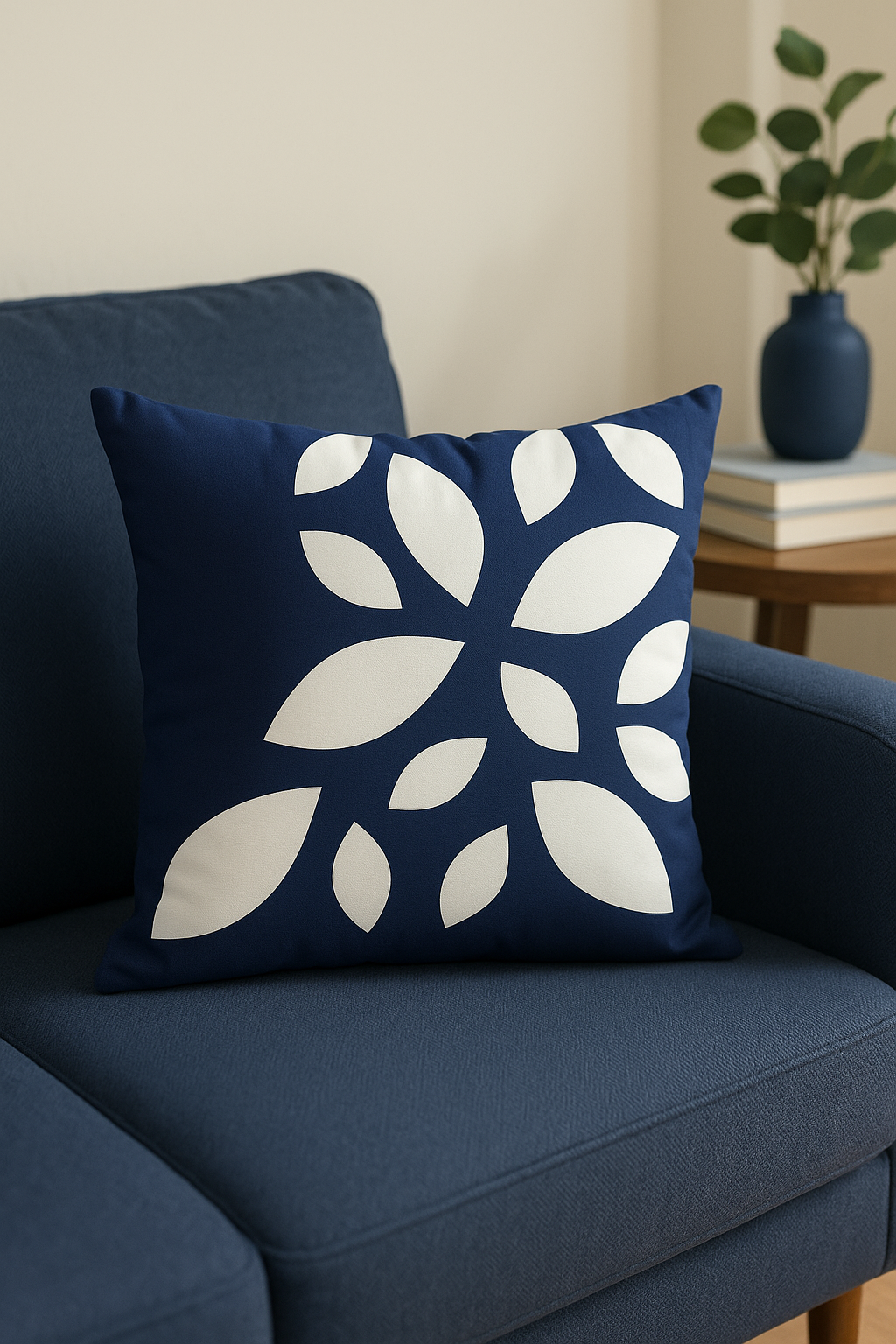 coussin bleu marine géométrique pour décoration intérieure