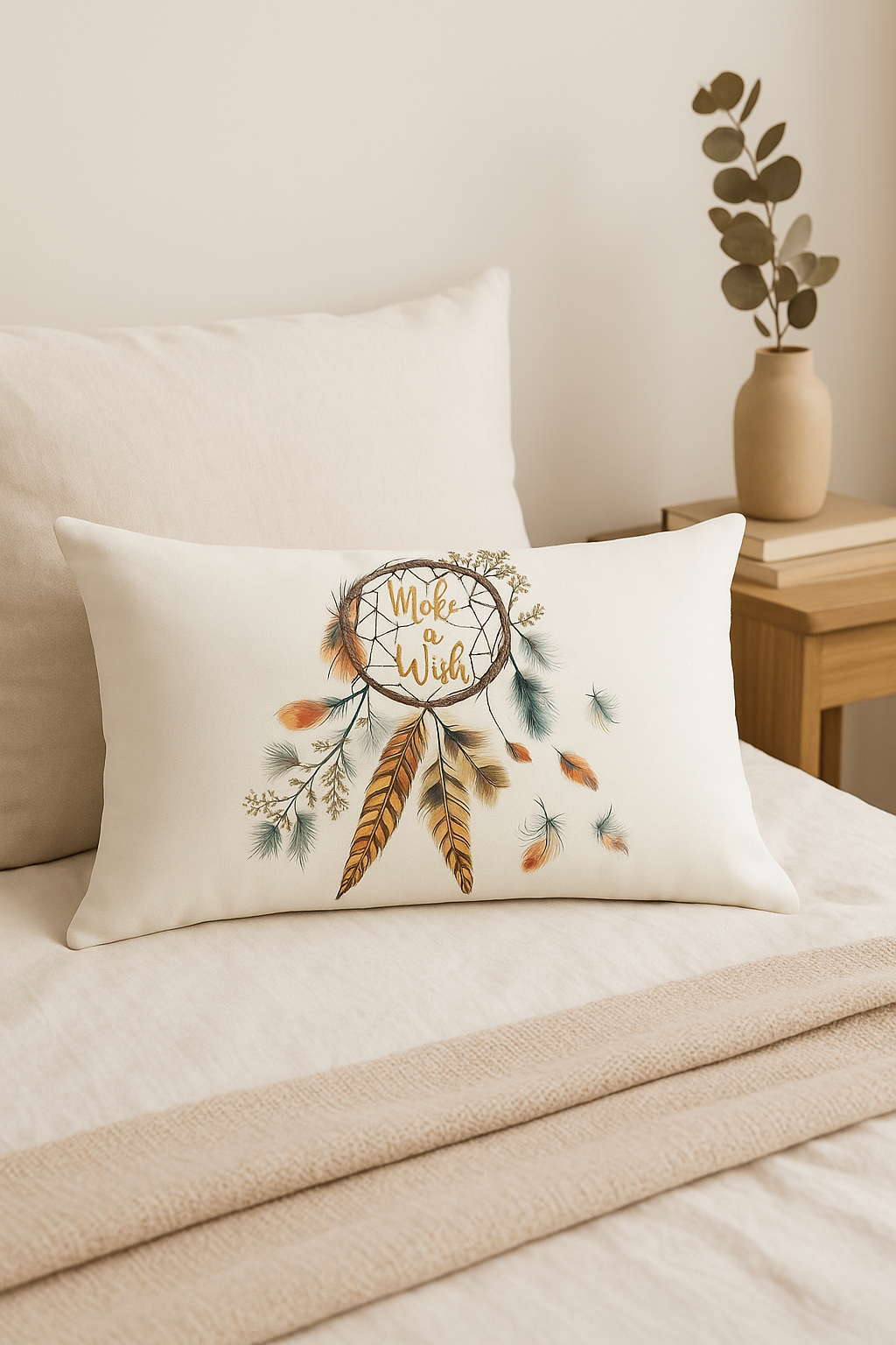 coussin décoratif rectangulaire motif plumes 30x50 cm