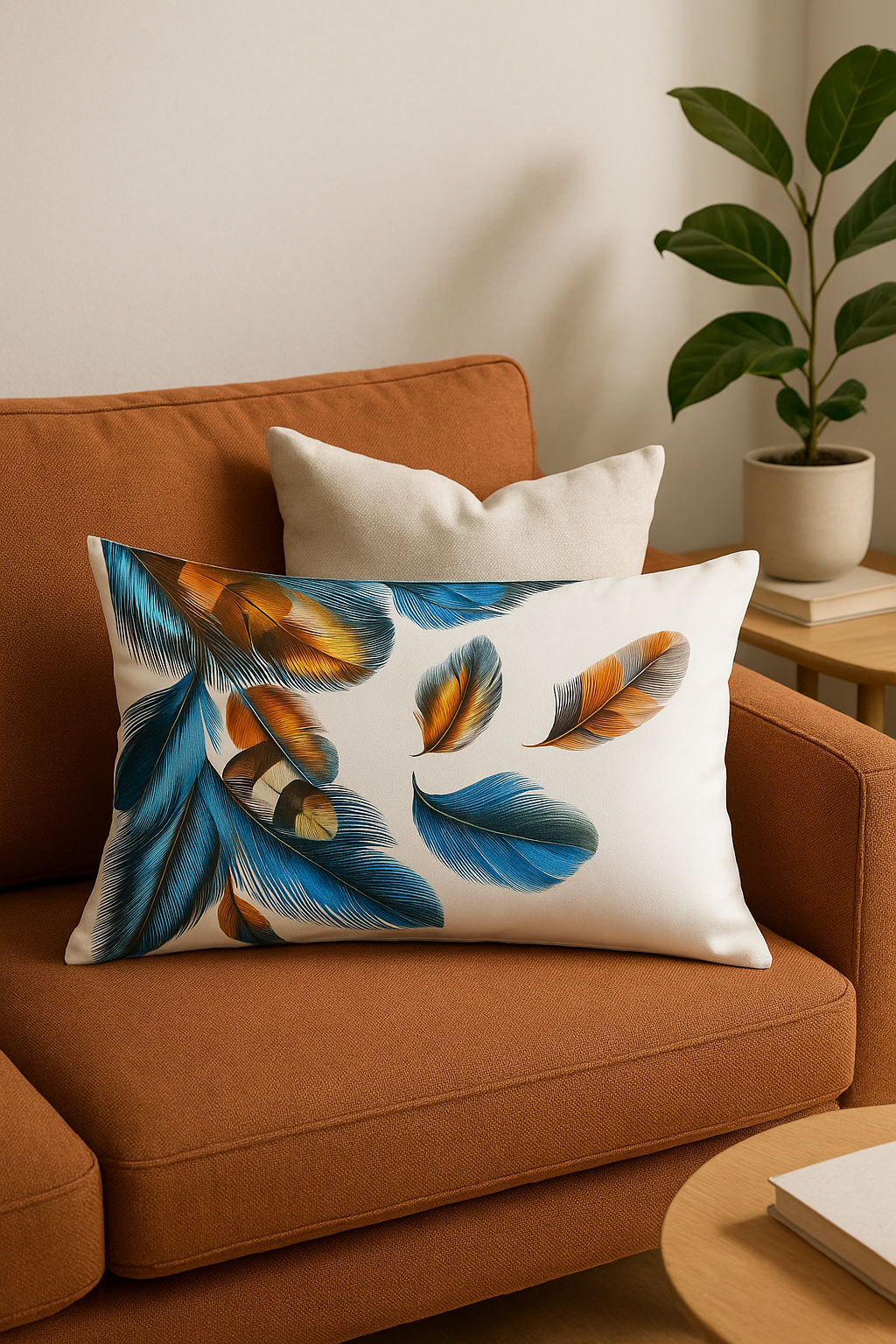 coussin décoratif rectangulaire motifs plumes 30x50 cm