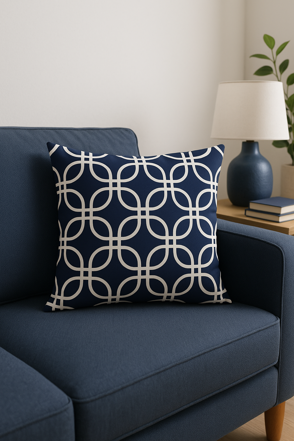 coussin géométrique bleu marine pour canapé ou décoration