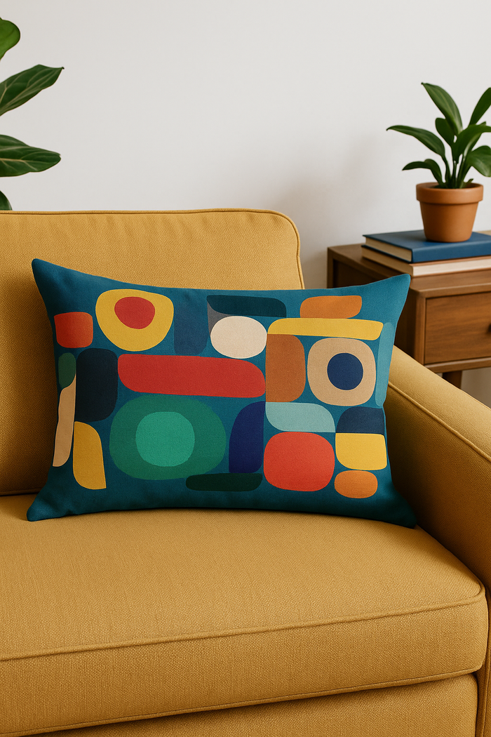 coussin lombaire motif géométrique abstrait réversible décoratif