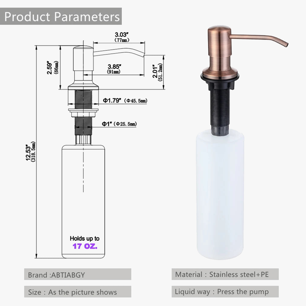 distributeur de savon en acier inoxydable et bronze pour cuisine