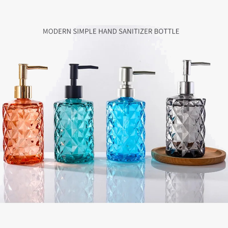 distributeur de savon liquide en verre portable pour salle de bain