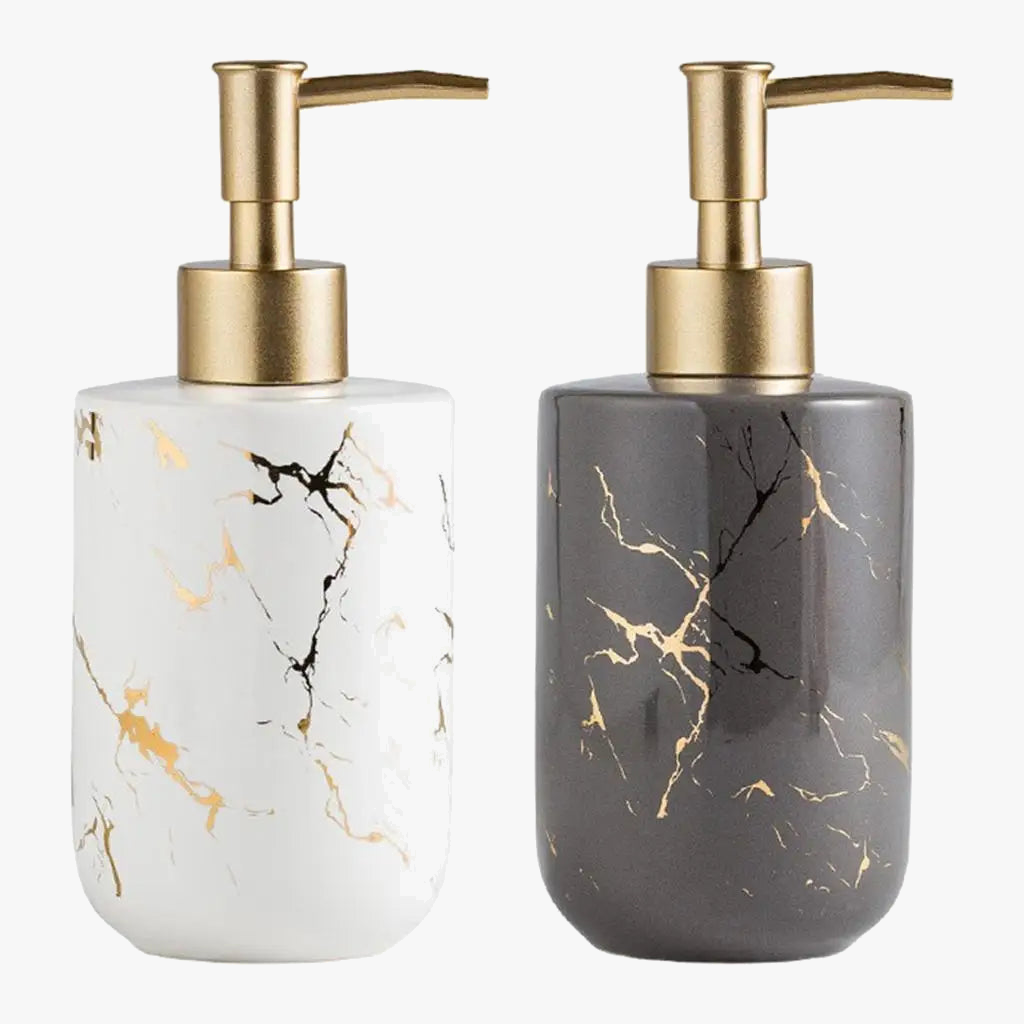 Distributeur de savon rechargeable en céramique motif marbre 300 ml