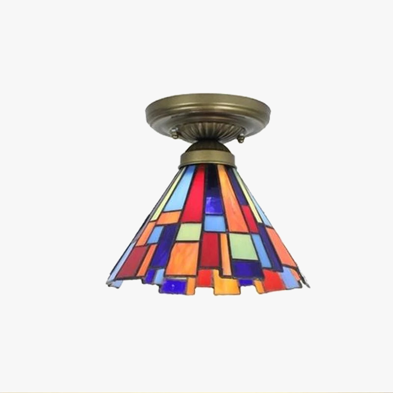 Plafonnier en verre coloré style vitrail Tiffany