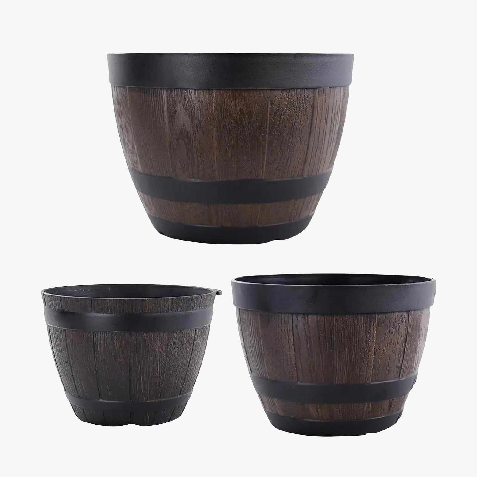 grand pot de fleurs tonneau en résine résistant pour intérieur extérieur