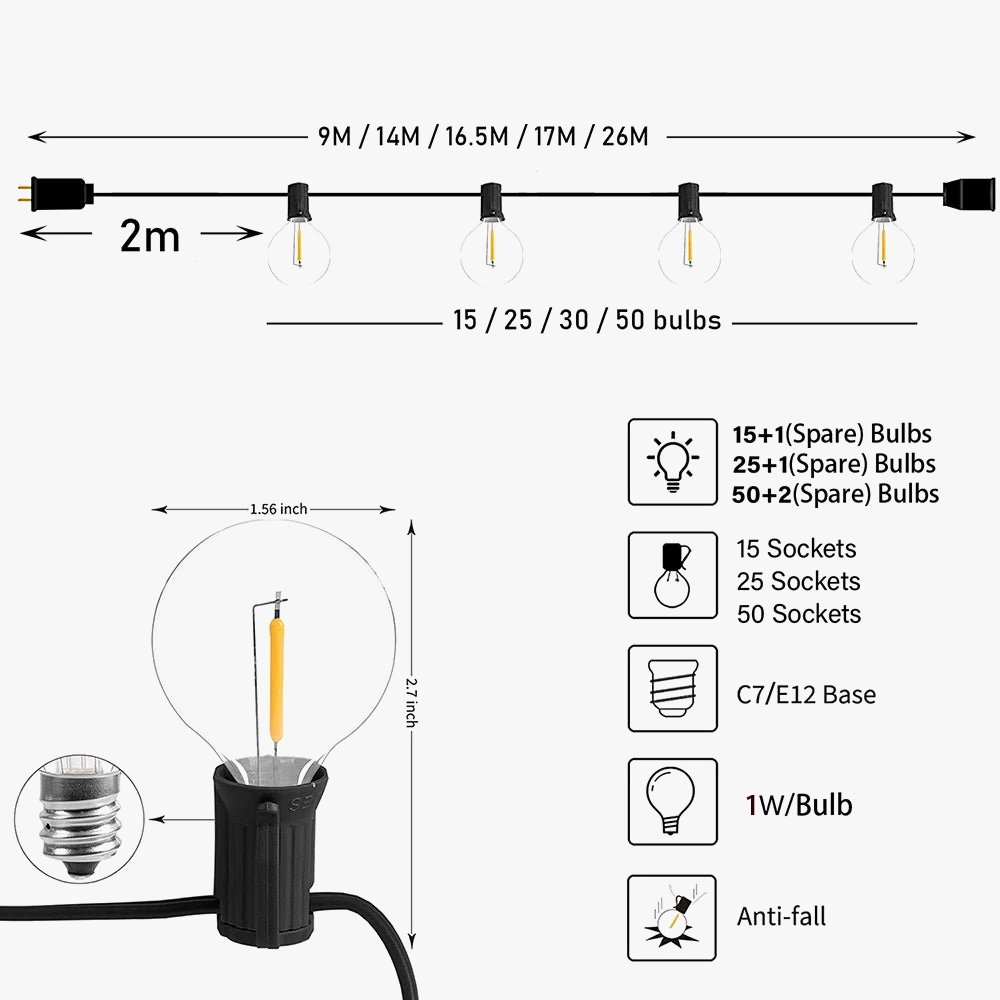 guirlande lumineuse led globe pour décorations extérieures de fête