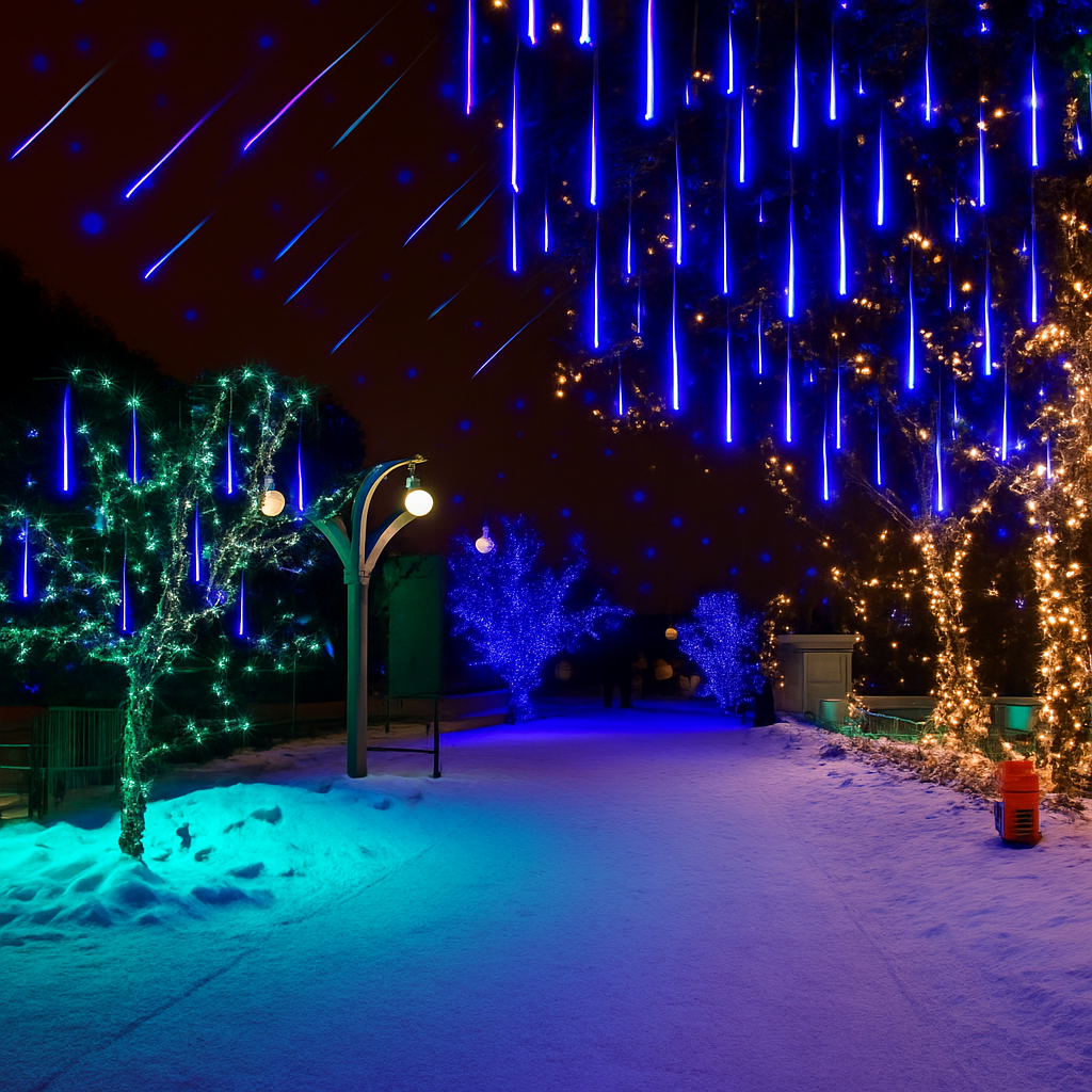 guirlande lumineuse led pluie de météores imperméable pour décoration festive - vue 6 sur 13
