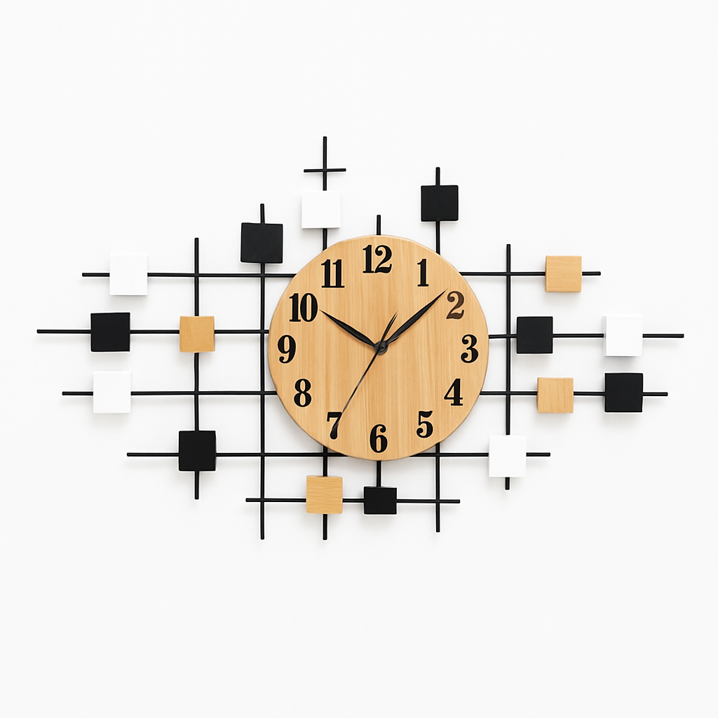 Horloge murale design en bois et carrés Home