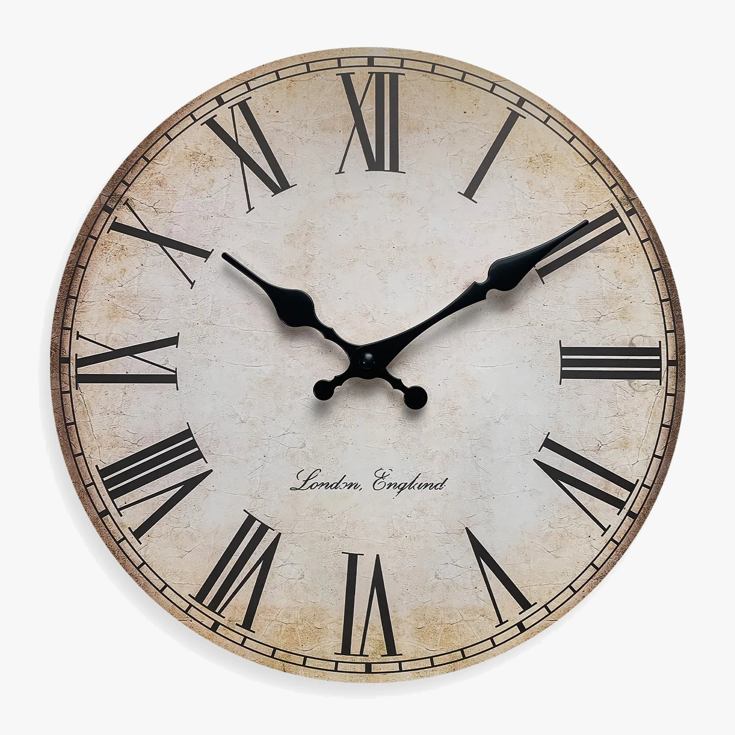 Horloge murale en bois rétro avec chiffres romains décorative et silencieuse