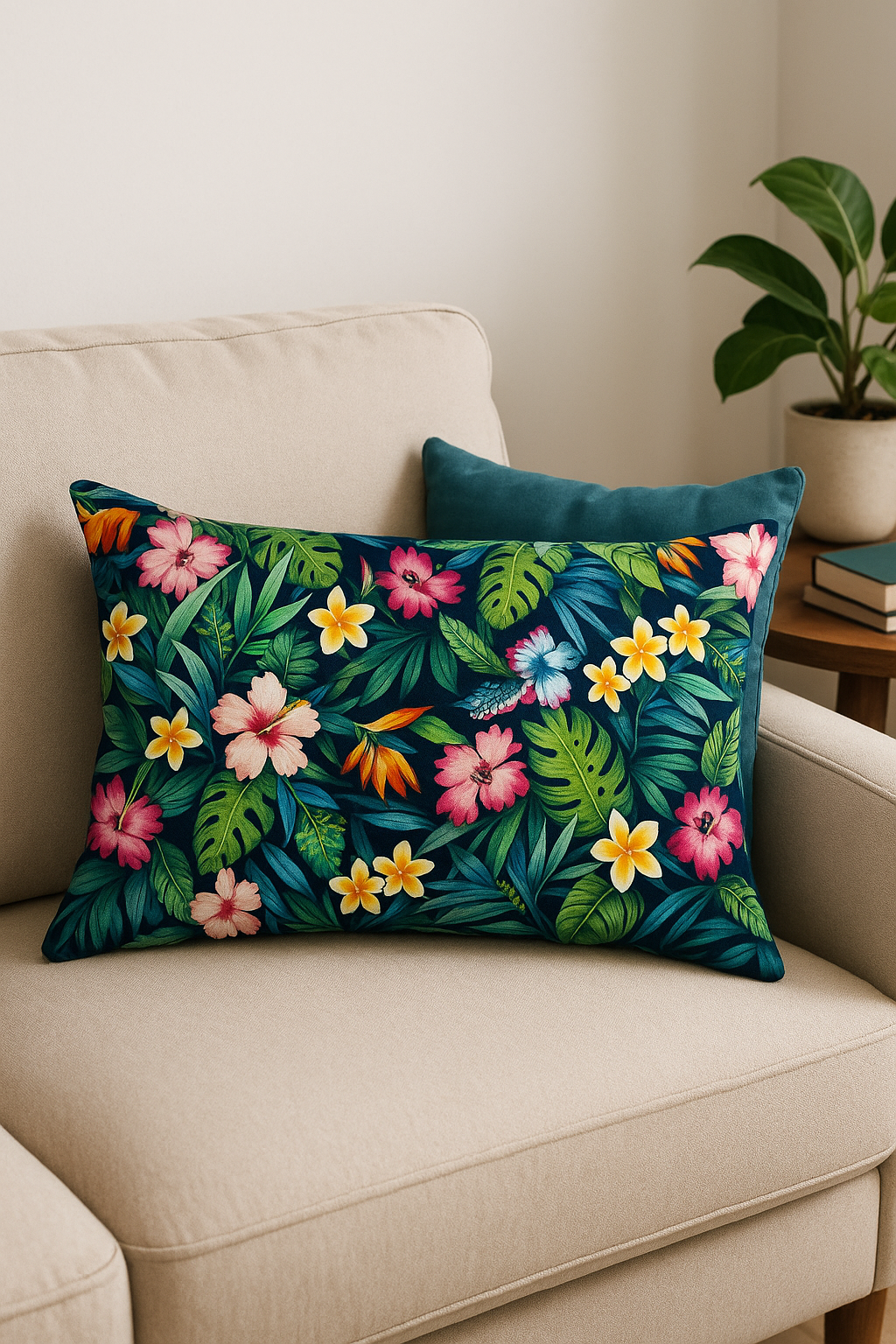 housse de coussin arc-en-ciel fleurs rouges et roses - vue 3 sur 2