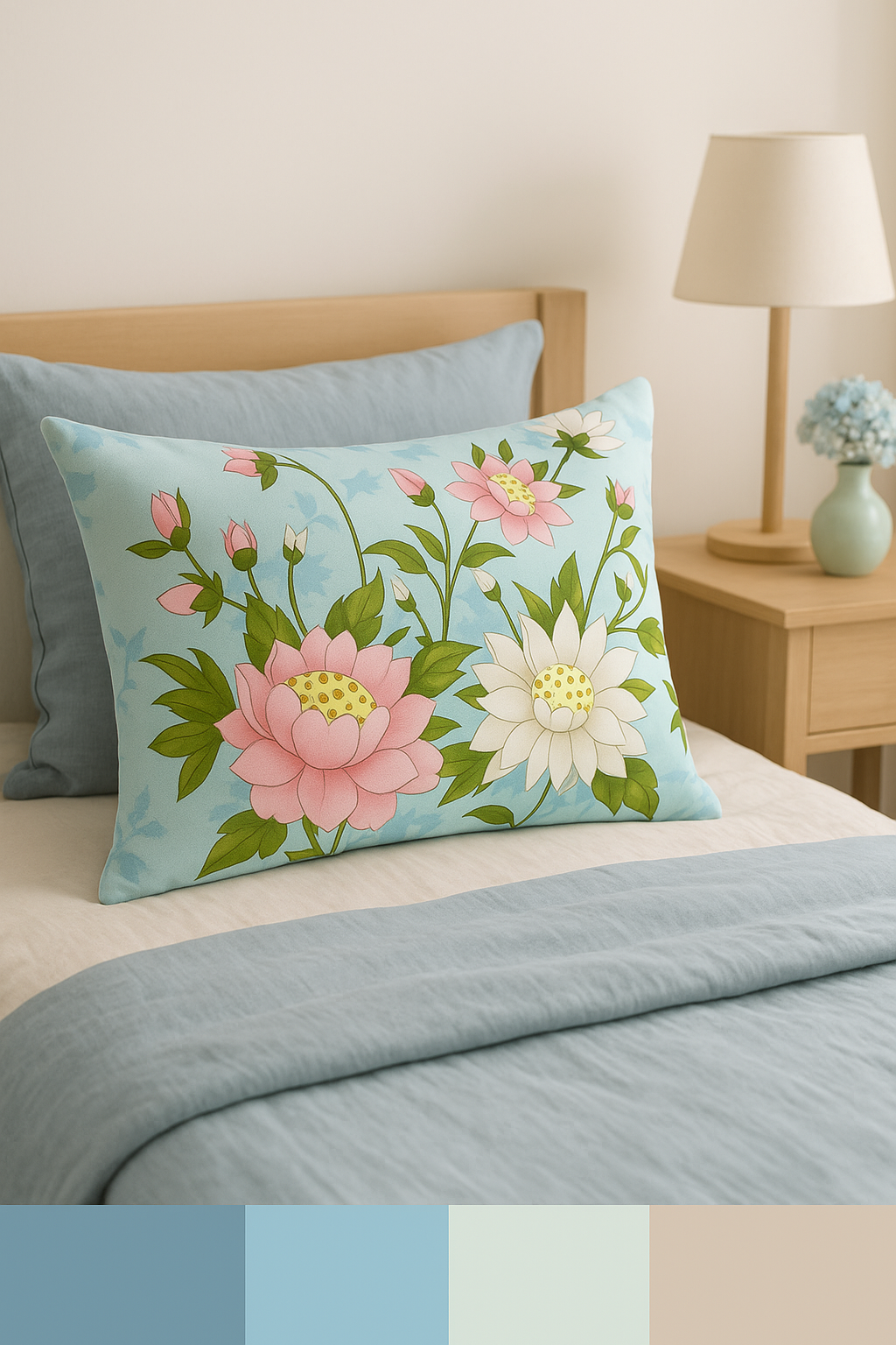 housse de coussin arc-en-ciel fleurs rouges et roses - vue 2 sur 2